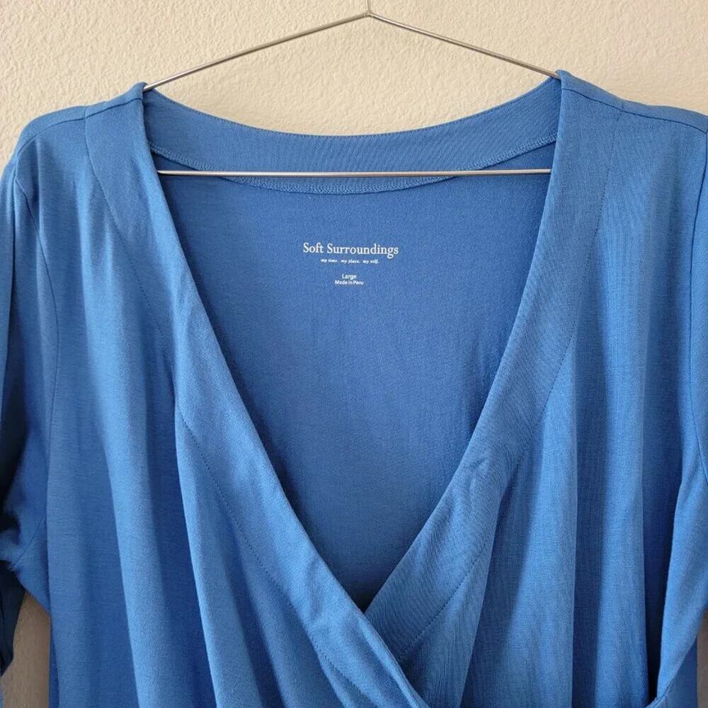 Soft Surroundings Faux Wrap Top Periwinkle Blue Pima Cotton Womens Size L - Picture 2 of 9